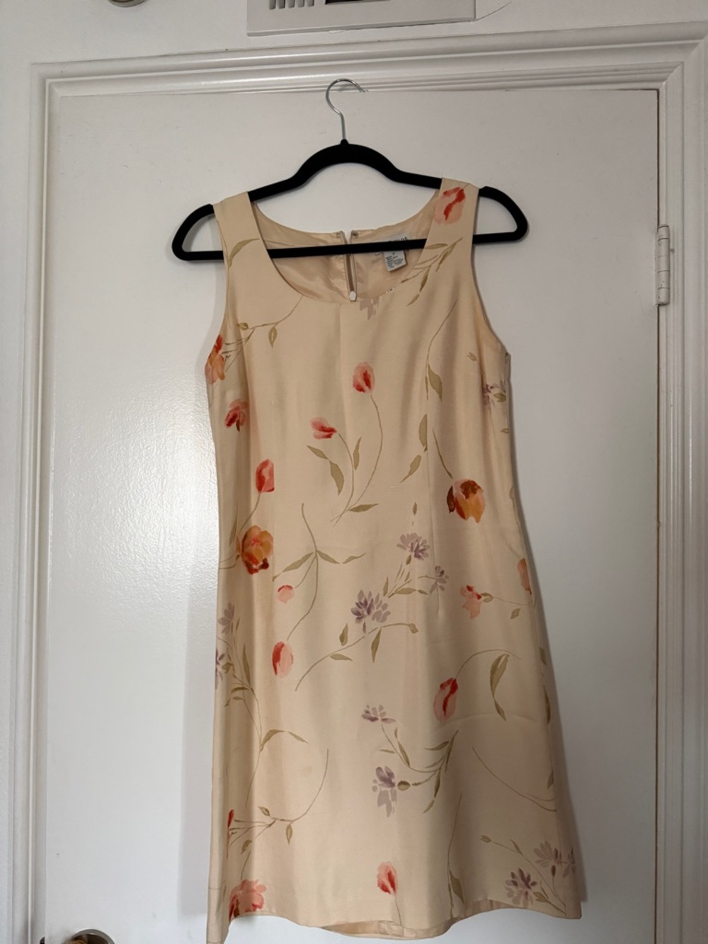 Ann Taylor Cream Floral Midi Dress with Coral Accents